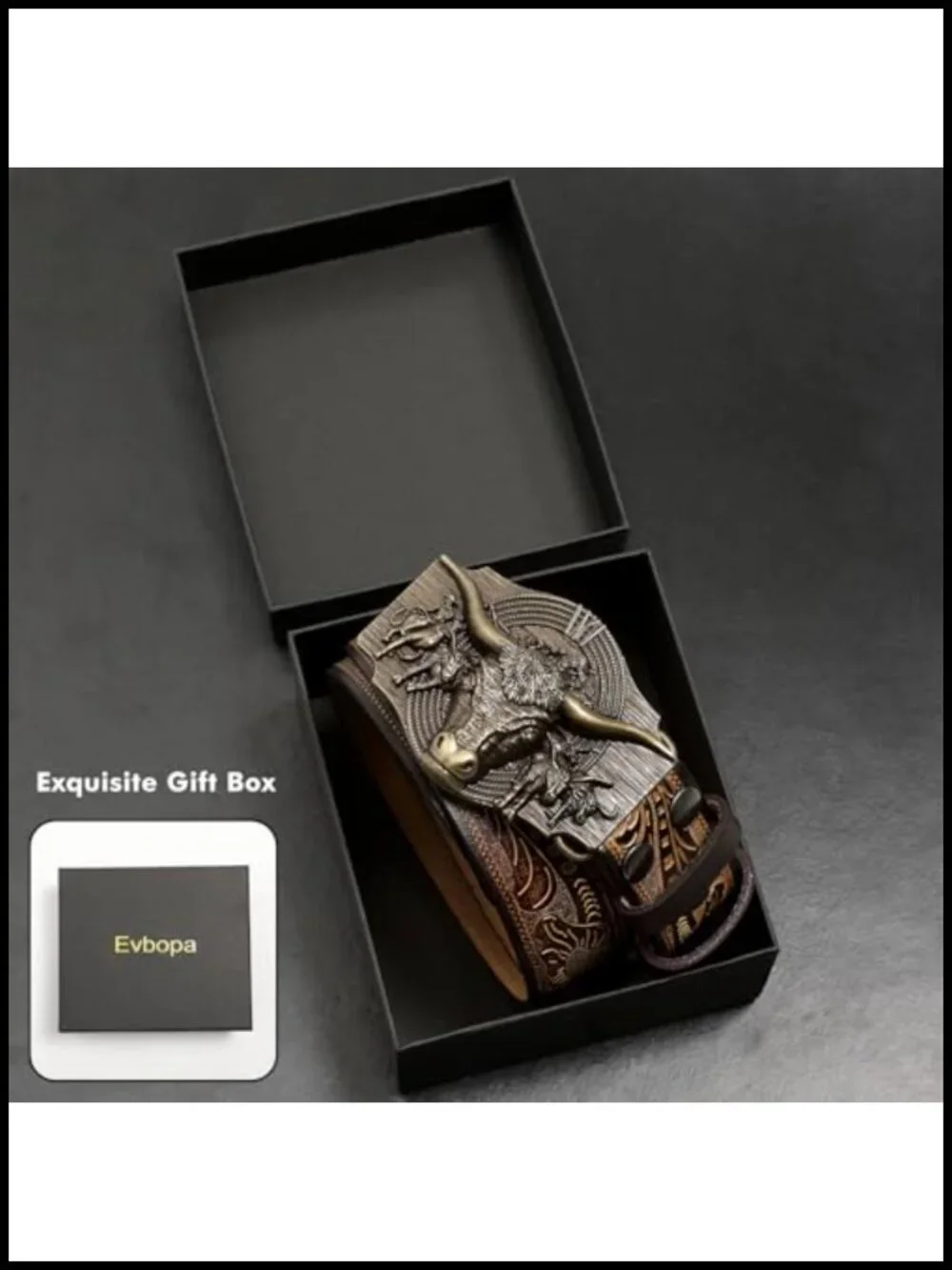 Men's Western Cowhide Leather Belt with Engraved Detachable Buckle